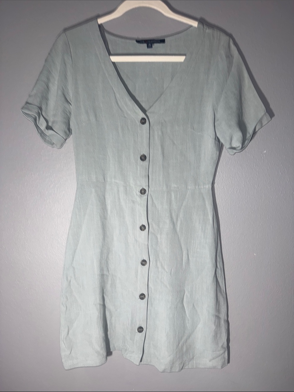 one clothing Light Sage Button-Front Mini Dress